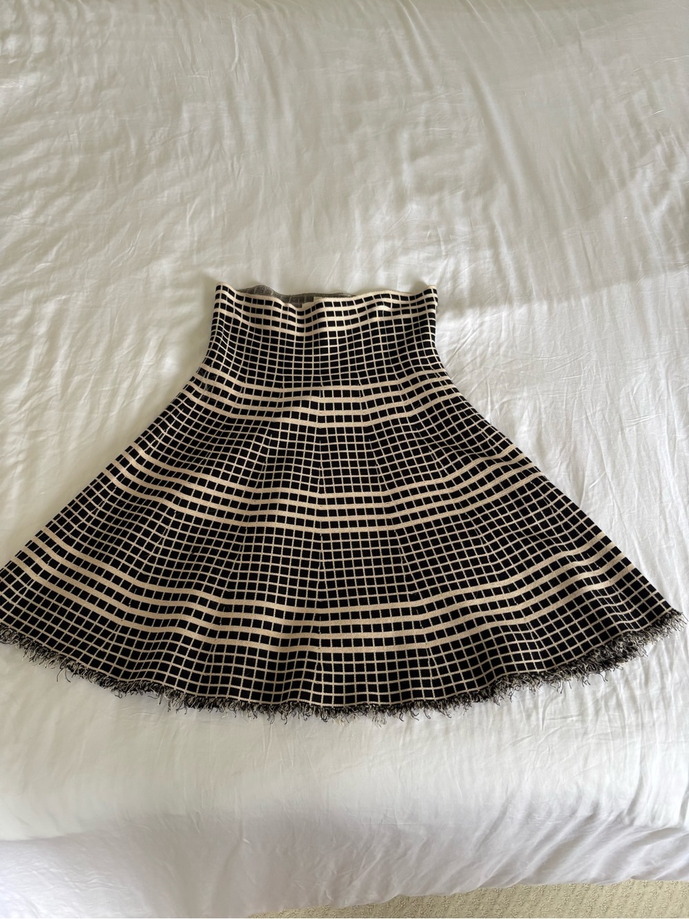 Max Studio Black and Cream Checkered Skater Skirt